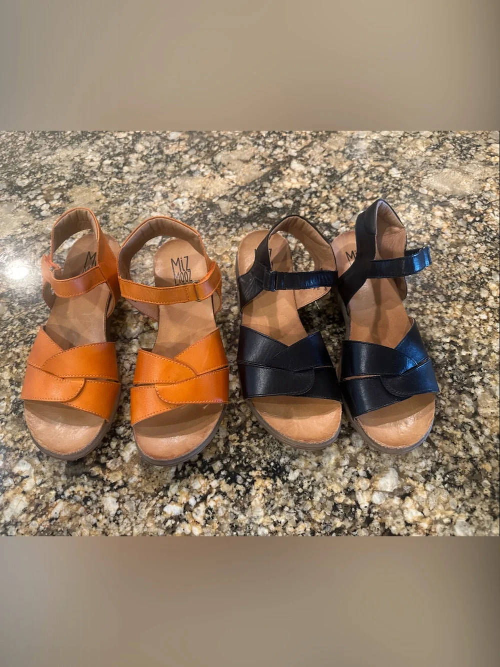 Miz Mooz Leather Double-Strap Sandals in Orange and Black